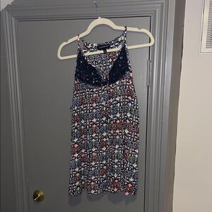 Lane Bryant Navy Lace-Trim Printed Tank Top